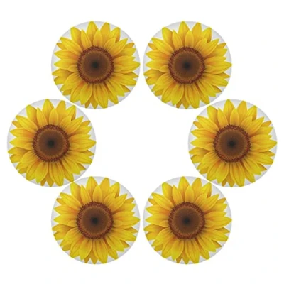 Image of TropicalLife Floral Sunflower Design Placemats Set of 6 Round Dining Table Mats Heat Resistant Non Slip Place Washable for Home Kitchen Indoor Outdoor Party Decoration