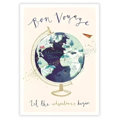Image of Bon Voyage Card Let the Adventures Begin Artistic Globe Design Special Finish Eco Friendly Recyclable