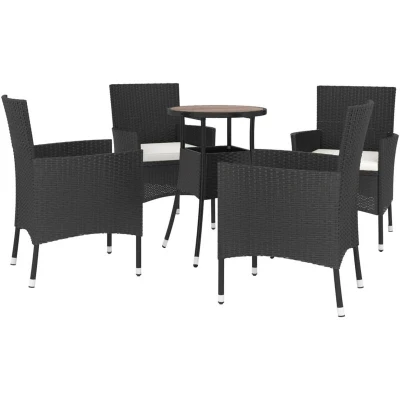 Image of vidaXL 5 Piece Garden Bistro Set with Cushions Black Poly Rattan