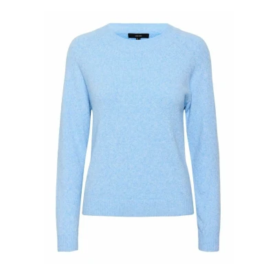 Image of VERO MODA Women&#039;s Vmdoffy LS O Neck Blouse Ga Noos Sweater, Little Boy Blue/Detail: Melange, S