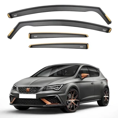 Image of iSpeed Wind Deflectors For Seat Leon mk3 2012 2020 5 Door Hatchback 4pc Set Keep Your Car Ventilated In Rain Reduce Turbulence Tinted Channel Type
