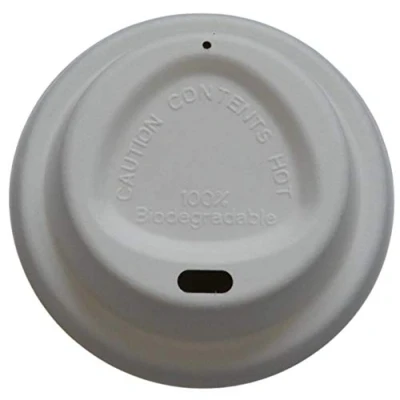 Image of Pack of 100 Disposable 100% Biodegradable Eco Friendly Bagasse White Coffee Cup Sip Lids to Fit 8oz or 12oz 16oz Paper Cups (Large Cups)