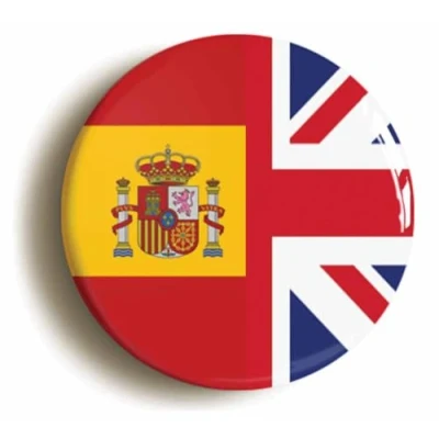 Image of Ozorath BRITAIN SPAIN BRITISH SPANISH SPLIT FLAG BADGE BUTTON PIN (Size 2inch/50mm diameter)