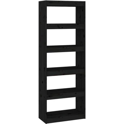 Image of vidaXL Book Cabinet/Room Divider Black 60x30x167.5 cm Solid Wood Pine