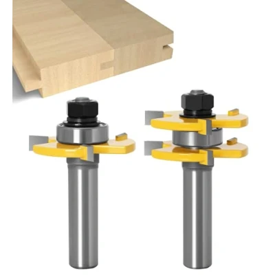 Image of Tongue and Groove Set APLUS Router Bit [ 2 Pcs ] Woodworking Milling Wood Cutter Tool for Engraving Machine Trimming (1/2&quot; (12.7mm))