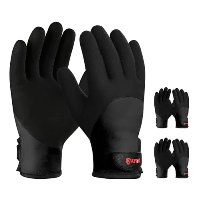 Image of KAYGO Waterproof Thermal Work Gloves 3 Pairs, Full Hand Latex Coated, Insulated Liner for Freezer Cold Weather Fishing Winter Outdoor Work, KG140 (Full Black, Medium)