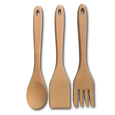 Image of Wooden Spatula for Cooking, Spoon,Wooden Fork Handmade Organic Beech Wood Utensil Kitchen, Natural Nonstick Hard Spatulas and Spoon Set, Premium Cooking Set