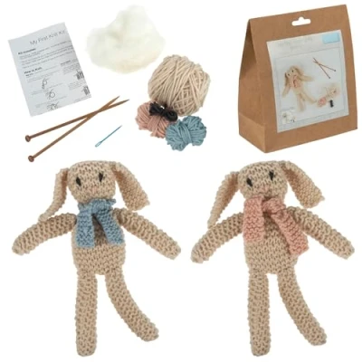 Image of Crafty Capers My First Knitting Kit Bunny and Pink or Blue Scarf Beginners