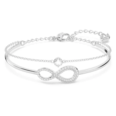 Image of Swarovski Infinity bangle, Infinity, White, Rhodium plated