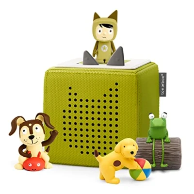Image of tonies Toniebox Pre school Starter Set Bundle Incl. 1 Creative 3 Playtime and Action Songs, Fun with Spot, Oi Frog, Audiobooks Music Player Speaker for Kids, Screenfree, Green