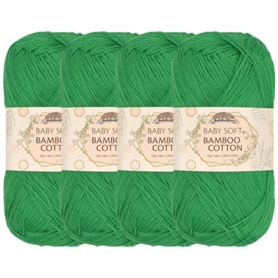 Image of JubileeYarn Baby Soft Bamboo Cotton Yarn 50g/Skein Shamrock Green 4 Skeins