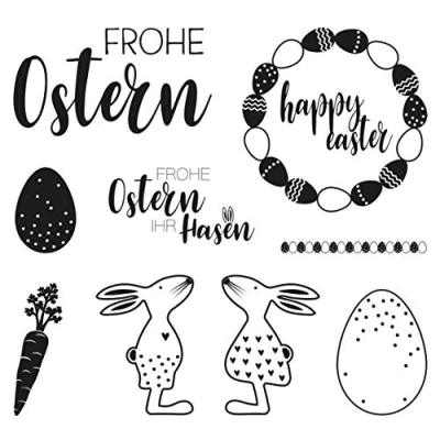 Image of Rayher 50245000 Set of 9 Clear Silicone Stamps for Card Making and Crafting, Assorted Easter Themed Designs, 102.5 x 97 mm