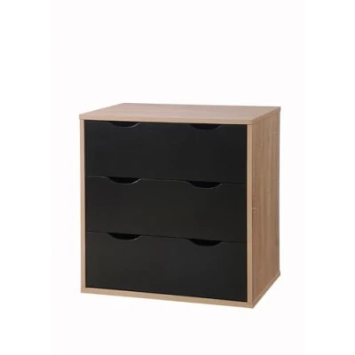 Image of Timber Art Design UK Alton 3 Drawer Chest of Drawers with Metal Runners Oak &amp; Black Modern Bedroom Furniture Storage Organiser Unit for Hallway Living Room Bedside Cabinet