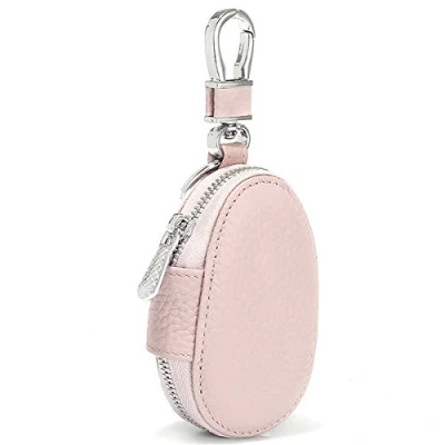 Image of Aileder Car Key Chain Bag Genuine Leather Smart Keyless Entry Fob Keychain Holder Zipper Remote Control Case Cover Protector Pouch Keyring Wallet for Men and Women (Pink)