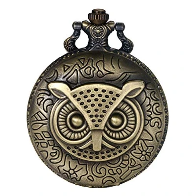 Image of JewelryWe Owl Pocket Watch Classic Cute Necklace Round Quartz Pendant Chains for Men Women