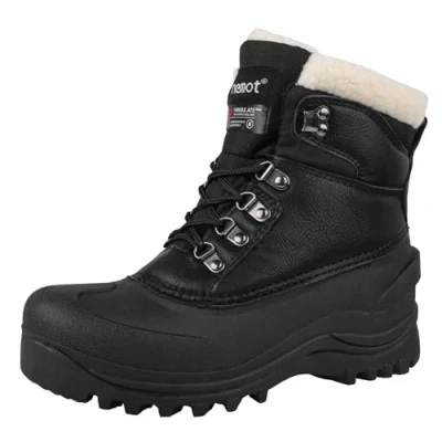 Image of riemot Snow Boots Mens Waterproof Winter Boot Ladies Stable Yard for Hiking Trekking Walking Lace Up Fur Lined Shoes Women Size Black 14 UK/47 EU
