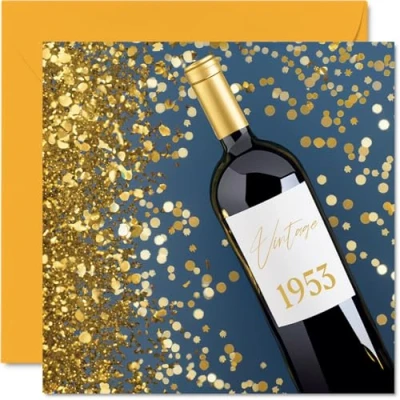 Image of 71st Birthday Cards for Men Women Wine Bottle Vintage 1953 Happy Card Dad Mum Uncle Auntie Grandad Nan Grandma 145mm x Bday Greeting
