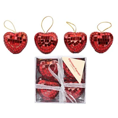 Image of Christmas Concepts® Pack of 4 40mm (1.6&quot;) Heart Mirror Baubles Red Tree Decorations