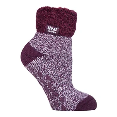 Image of HEAT HOLDERS Womens Fluffy Turnover Cuff Thermal Ankle Slipper Lounge Bed Socks with Non Slip Grips (4 8 uk, HHL14)
