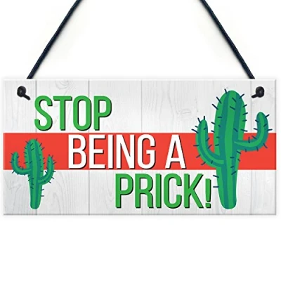Image of RED OCEAN Stop Being A Prick Cactus Funny Present Wood Hanging Plaque Friendship Gift Sign