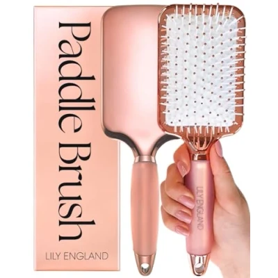 Image of Paddle Hair Brush Women with Easy Grip Gel Handle, For Blow Drying, Detangling, &amp; Straightening Hairbrushes All Types, Rose Gold