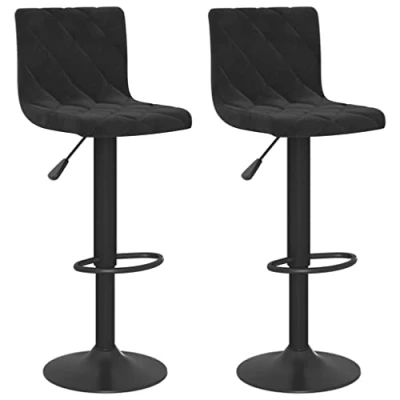 Image of vidaXL Bar Stools Black Velvet Upholstery, Adjustable Height with Gas Lift Mechanism, 360 Degree Swivel