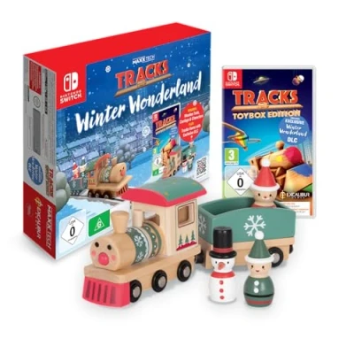 Image of Maxx Tech Tracks Winter Wonderland Kit for Switch includes 1x Wooden Train and carriage; Scenery characters &amp; downloadable code Toy Box Edition plus DLC