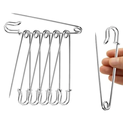 Image of 4 Inch large safety pins Strong Metal Kilt Nappy Lock Extra Steel for Arts &amp; Crafts Dressmaking Jewelry Household clothes