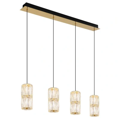 Image of Stefanie Bar Pendant Ceiling Light Gold Colours Antique Crystals Clear Glass Shade 4x LED 3000K