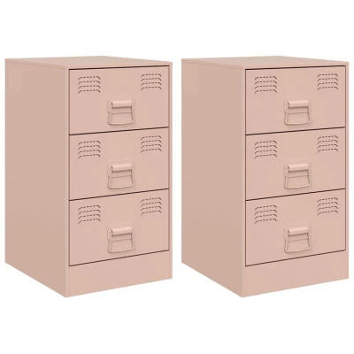 Image of vidaXL Bedside Cabinets 2pcs Pink 34.5x39x62 cm Steel