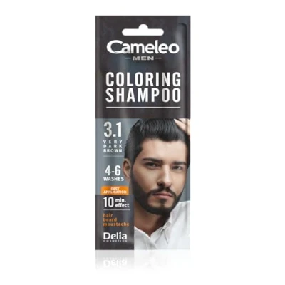 Image of Cameleo Men Coloring Shampoo Very Dark Brown Hair, Beard, Mustache Visible Color in 10 Minutes Refreshes Lasts for 4 to 6 Washes Easy &amp; Quick Application Walnut Extract 15 ml