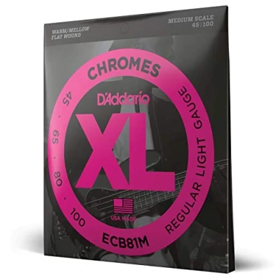 Image of D&#039;Addario XL Chromes Flat Wound Bass Guitar Strings ECB81M Medium Scale Regular Light, 45 100