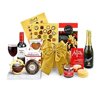 Image of Gourmet Food and Wine Gift Set Coniston Box with Prosecco, Red Wine, Cheddar, Olives &amp; Shortbread Hampers for Men Women, Luxury Gifts, from Regency
