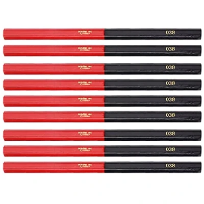 Image of 9 Pcs Carpenters Pencils, Red Blue 2 Core Pencils Hex Head Woodworking Pen Carpentry Marking Scribe Tools for Architect Construction