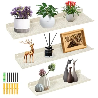 Image of himaly Metal Wall Shelf, Floating Shelves, 30/35/40 cm, Mounted Shelves Set of 3 for Kitchen, Bathroom, Living Room, Bedroom, White