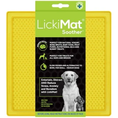 Image of LickiMat Classic Soother, Dog Feeding Mat for Boredom and Anxiety Relief, Ideal Food, Treats, Yoghurt or Peanut Butter, Lick Mats, Fun Alternative to a Slow Feeder Bowl, Yellow