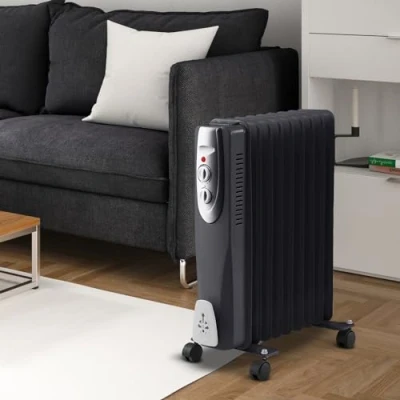Image of Oil Filled Radiator, 3 Heat Settings and Thermostat Timer, Overheat Safety Cut off, Portable Heater with Quiet Operation (1 x Black 9 Fin)