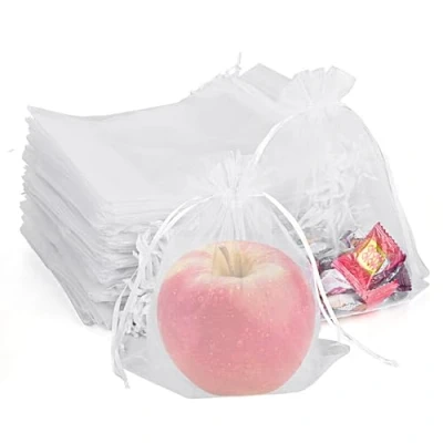 Image of PLECUPE 100Pcs Organza Bags, Gift Bags Large 20x30cm Wedding Favours Jewelry Pouches with Drawstring for Wedding, Christmas, Birthday, Anniversary, Baptism White