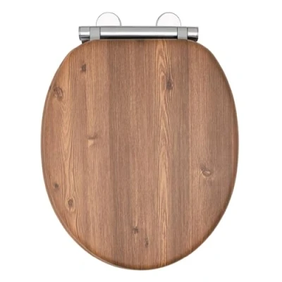 Image of AQUALONA® Luxury Toilet Seat, Soft Close MDF Moulded Wood Seat with Quick Release Button Durable Hinges Comfortable, Easy to Clean and Install Universal Fittings (Teak Seat)