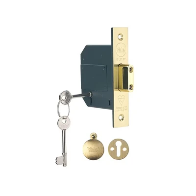 Image of Yale British Standard 5 Lever Mortice Deadlock, High Security, Visi Pack, Suitable for External Doors, Brass Finish, 2.5 Inch/64 mm
