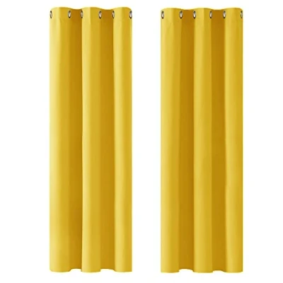 Image of Deconovo Window Treatments Blackout Eyelet Curtains Thermal Insualted Energy Saving for Kids Bedroom Mellow Yellow 42 x 72 Inch 2 Panels