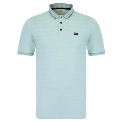 Image of Tokyo Laundry Men&#039;s &#039;Avets&#039; Knitted Jacquard Collar Jersey Striped Cotton Polo Shirt Cloud Blue