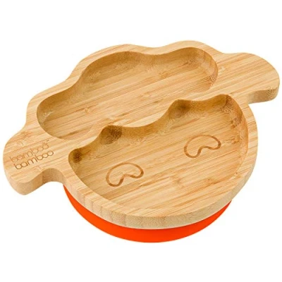 Image of Bamboo Baby Plate and Toddler Plate, Suction for Feeding Weaning, Lamb with Secure Suction, Plates Babies from 6 Months (Lamb, Green)