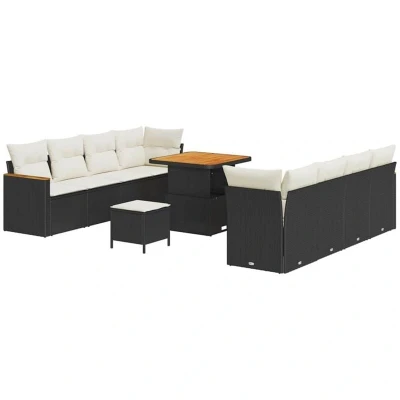 Image of Vidaxl 11 Piece Garden Sofa Set with Cushions Black Poly Rattan Acacia