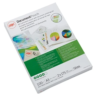 Image of GBC A3 2x175 Micron Gloss Laminating Pouches, Pack of 100, 3200746