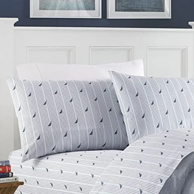 Image of Nautica Twin XL Sheet Set, Cotton Percale Bedding Crisp &amp; Cool, Stylish Home Decor Dorm Room Essentials (Audley Blue, XL)
