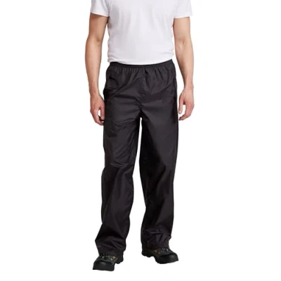 Image of Mountain Warehouse Pakka Mens Waterproof Rain Overtrousers Packable &amp; Quick Dry Pants with Taped Seams Adjustable Ankle Opening for Autumn Winter, Outdoors Black M