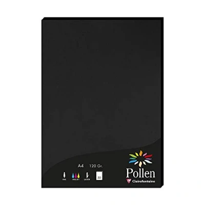 Image of Clairefontaine Ref 4298C Pollen Coloured Paper (Pack of 50 Sheets) A4 (210 x 297mm), 120gsm Paper, Inkjet &amp; Laser Printer Compatible, Acid Free Black