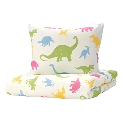 Image of IKEA JATTELIK Duvet Cover and Pillowcase Dinosaur/Multicoloured