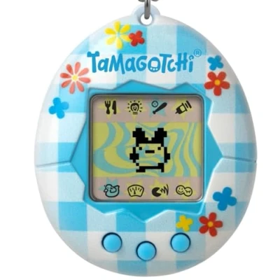 Image of Bandai Tamagotchi Original Flower Gingham Shell Cyber Pet 90s Adults and Kids Toy with Chain Retro Virtual Pets are Great Boys Girls Toys or Gifts for Ages 8+